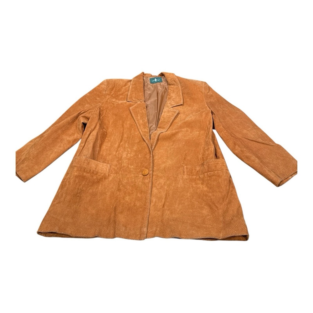 Vintage 90s Hunt Club Leather Blazer Jacket Women's Size XL Brown Tan Boho Chic